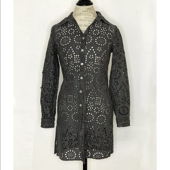 🌸 Anthropologie Gray Buttoned Down Dress By Spiegel Size 6 - Picture 2 of 11